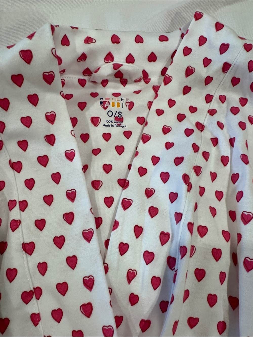 NWT Roller Rabbit White Robe with Pink Heart Print and Night Mask Set